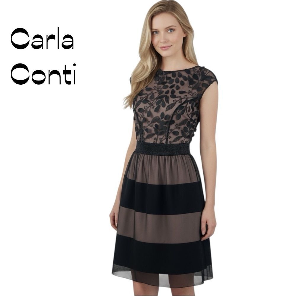 Carla Conti Italian Black Pink Embroidered Dress NWT Size L CottageCore
